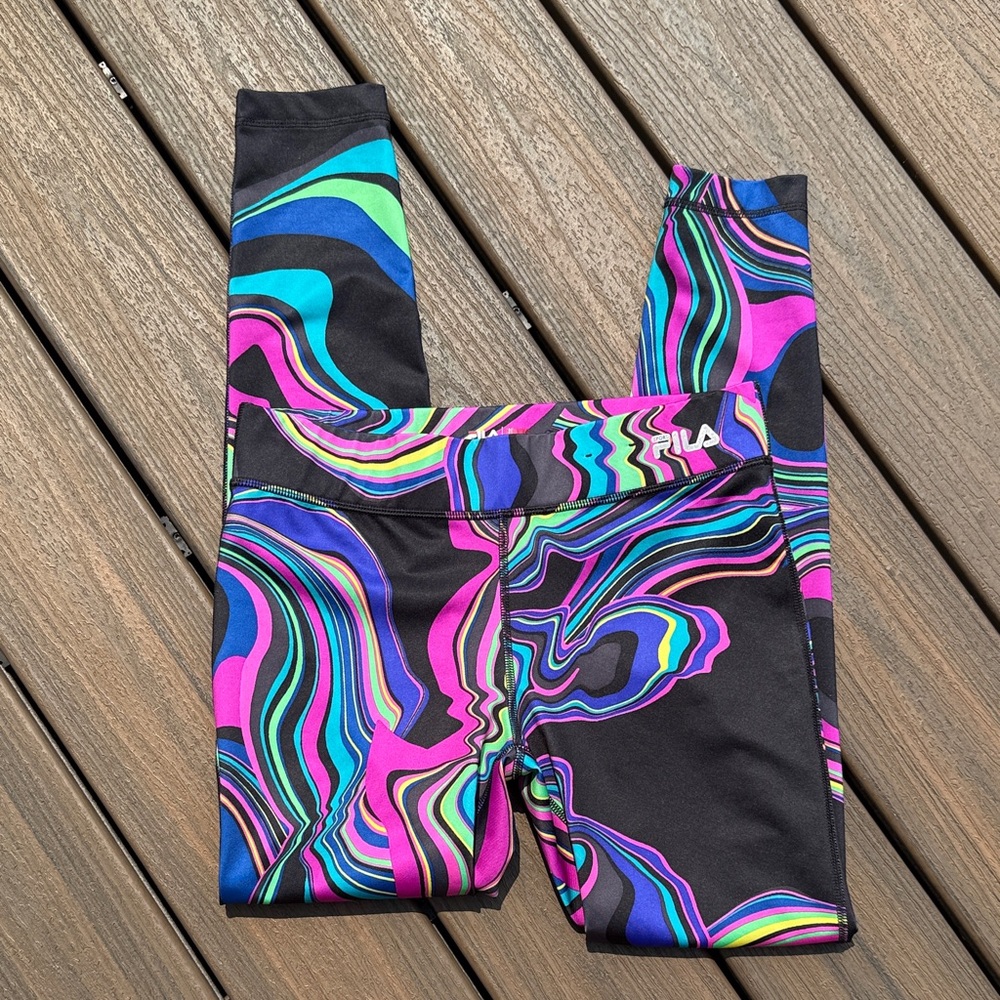 Fila Swirl Pattern Leggings - Black, Pink, Blue, Green